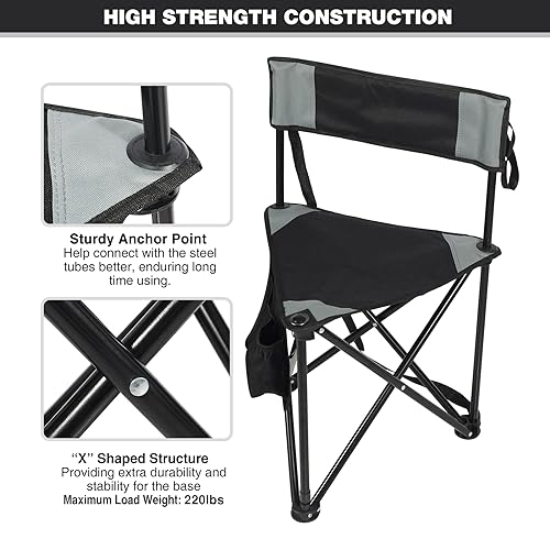 REDCAMP 2 Pack Tripod Camping Chairs Folding Lightweight Portable, 50213 - Black - Like New