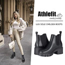 ATHLEFIT WOMEN'S CHELSEA BOOTS FASHION LUG SOLE CHUNKY HEEL ELASTIC ANKLE BLACK - Like New
