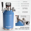 RAZORRI 128 oz. Stainless Steel Beer Growler, Double-Wall CG128OZ - OCEAN BLUE - Like New
