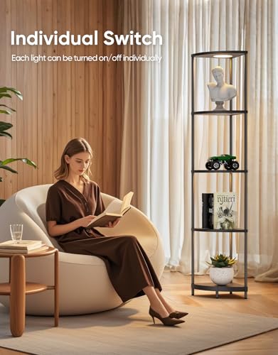 Corner Shelf (Narrow Book Shelf) with LED Light, Organizer Storage, Bl ...