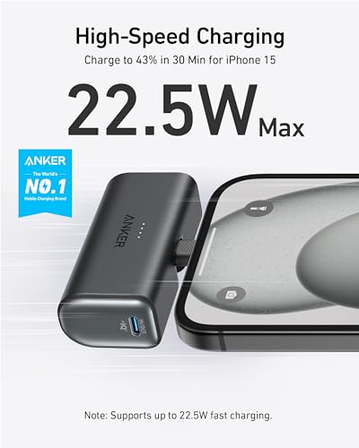 ANKER NANO POWER BANK 5,000MAH CHARGER 22.5W FOR IPHONE 16/15 SERIES - BLACK - Brand New
