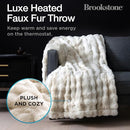 Brookstone Heated Faux Fur Throw Blanket Electric 4 Heat Settings 4H Auto Ivory - Brand New