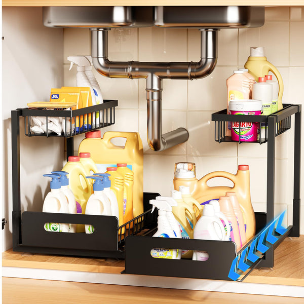 AIDIAM UNDER SINK ORGANIZER 2 PACK,METAL PULL CABINET ORGANIZER,SCJ-02 - BLACK - Like New