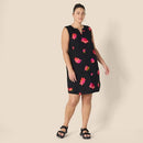 AMAZON ESSENTIALS SLEEVELESS WOVEN A-LINE V NECK WOMEN M - BLACK PINK FLOWERS - Like New