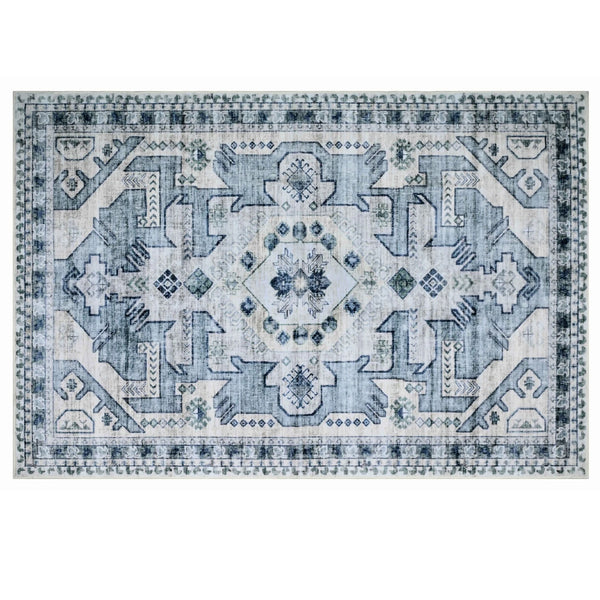 BIBB HOME WASHABLE FLANNEL PRINTED AREA RUG LATEX BACK 5X7FT - VINTAGE AZURE - Like New