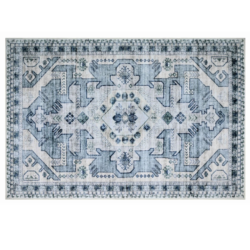 BIBB HOME WASHABLE FLANNEL PRINTED AREA RUG LATEX BACK 5X7FT - VINTAGE AZURE - Like New