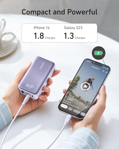 ANKER POWER BANK PORTABLE CHARGER WIRED PD 30W, 10,000MAH, A1256 - PURPLE - Like New