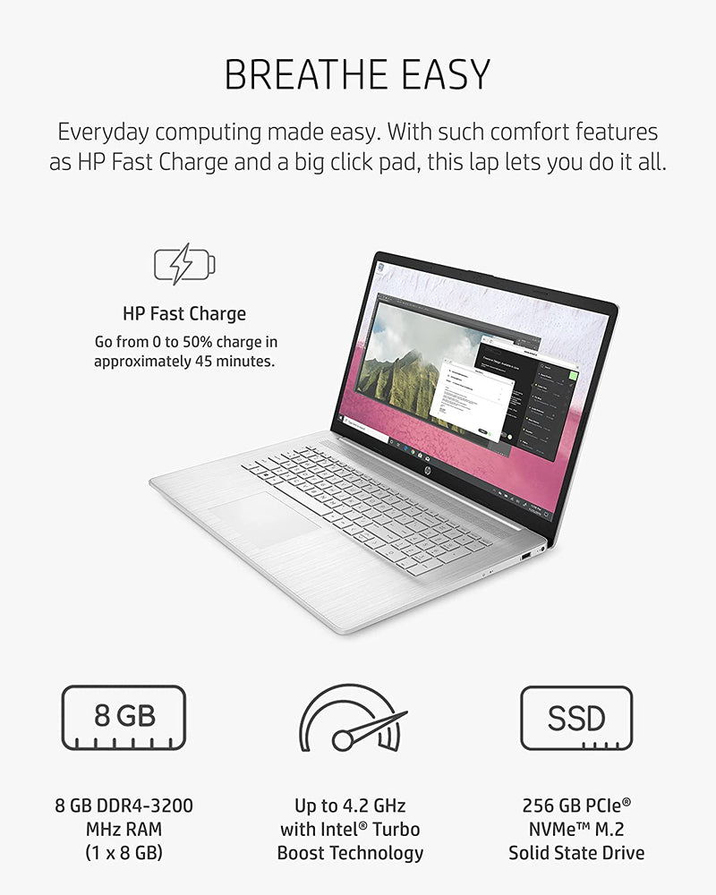 HP LAPTOP 17 HD+ 1600x900 TOUCH I3-1125G4 8GB 256GB SSD SILVER 17-CN0010NR - Like New