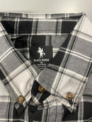 BLACK HORSE MEN'S M WOVEN PLAID SHIRT - BLACK AND WHITE - MEDIUM - Brand New