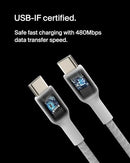 BELKIN USB C TO USB C BRAIDED CABLE 6.6FT IPHONE CHARGER CORD CAB004 - WHITE - Like New