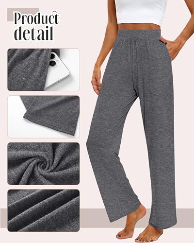 Huukeay 3 Pack Women's Lounge Pants, Cozy Wide Leg Lounge Pants with Pockets - Like New