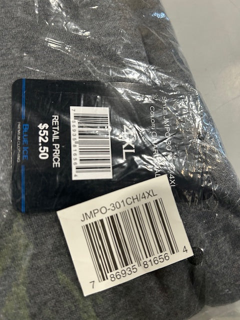 BLUE ICE PREMIUM CLOTHING PULLOVER HOODIE - SIZE: MEN 4XL - CHARCOAL - Brand New