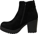 REFRESH Club-01 Women's Slip On Chunky Heel Ankle - Black Suede - 6 - Brand New