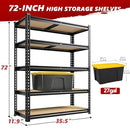 Reibii 5 Tier Garage Shelving for Pantry Adjustable, 35.5" W x 11.9" D x 72" H - Brand New