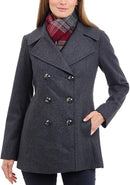 LONDON FOG Women's Double Breasted Peacoat with Scarf - Charcoal, Small - Brand New