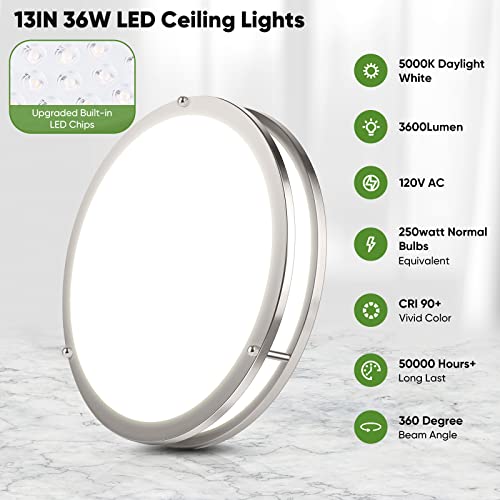 36W 3600lm Super Bright LED Light Fixtures, 2PACK Modern Flush Mount Ceiling - Like New