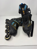 WOOLITIME SPORTS ADJUSTABLE ROLLER BLADES, ILLUMINATING WHEELS, XL - BLACK BLUE - Like New