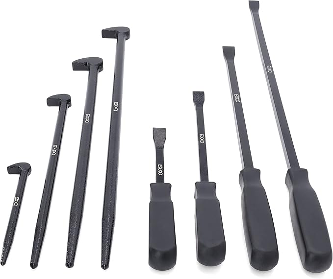 EXXO 8pcs Pry Bar 8, 12, 18, 25" Handle Prybars 6, 12, 16, 20" Rolling Pry Bars - Brand New