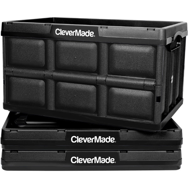 CLEVERMADE COLLAPSIBLE BIN 62L 16GAL STACKABLE CONTAINERS 8031748-006 3PK, Black Like New