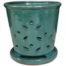7" Large Round Orchid Pot Forest Green Ceramic pots Orchids Drainage B094FKDC4R - Brand New