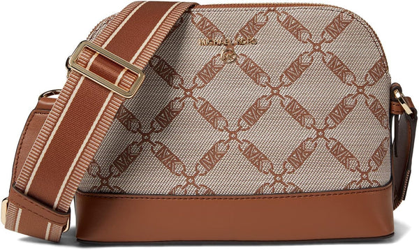 MICHAEL KORS JET SET CHARM LARGE DOME CROSSBODY WITH WEB STRAP - NATURAL/LUGGAGE - Like New