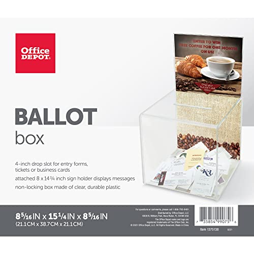 OFFICEMAX BALLOT BOX 21.1 CM X 38.7 CM X 21.1 CM CLEAR 1375138 - Like New
