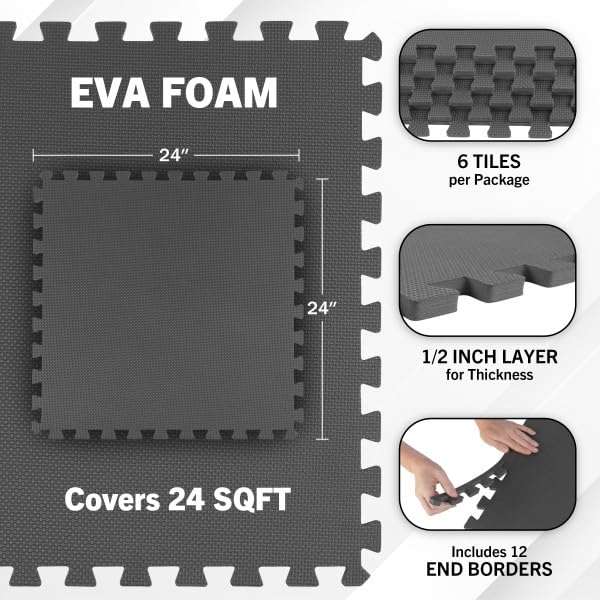 Stalwart Foam Mat Floor Tiles Interlocking EVA Foam Padding Soft Flooring Gray - Brand New