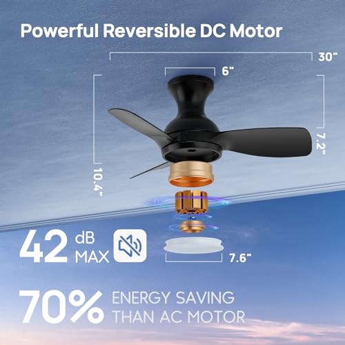 CONSCIOT CEILING FAN LIGHTS 30 KIDS BLUSH MOUNT REVERSIBLE QUIET - BLACK - Like New