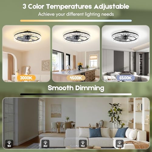 Ceiling Fans with Lights and Remote, 20'' Smart Low Profile Ceiling Fans - BLACK - Like New