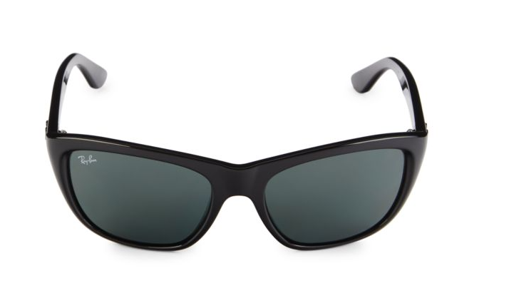 RAY BAN RB4154 57MM RECTANGLE SUNGLASSES BLACK FRAME BLACK LENSES - BLACK - Like New