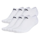ADIDAS MEN'S ATHLETIC CUSHIONED NO SHOW SOCKS, SIZE LARGE, 6-PAIR, WHT/BLK - Brand New