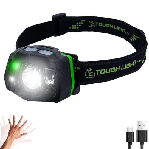 TOUGH LIGHT USB RECHARGEABLE LED HEADLAMP FLASHLIGHT WATERPROOF - GREEN - Like New