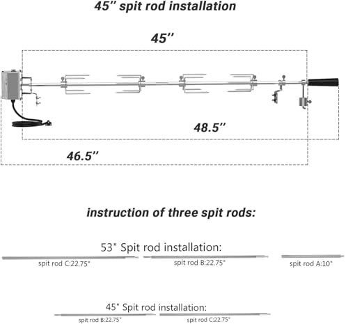 ONLYFIRE UNIVERSAL GRILL REPLACEMENT ROTISSERIE KIT 45'' & 53''x 1/2'' HEXAGON - Like New