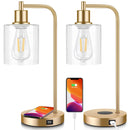 BOSCEOS SET OF 2 WIRELESS CHARGING INDUSTRIAL TABLE LAMPS - GOLD - Like New