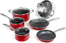 Granitestone 10 Piece Aluminum Non Stick Cookware Set -RED/BLACK Like New