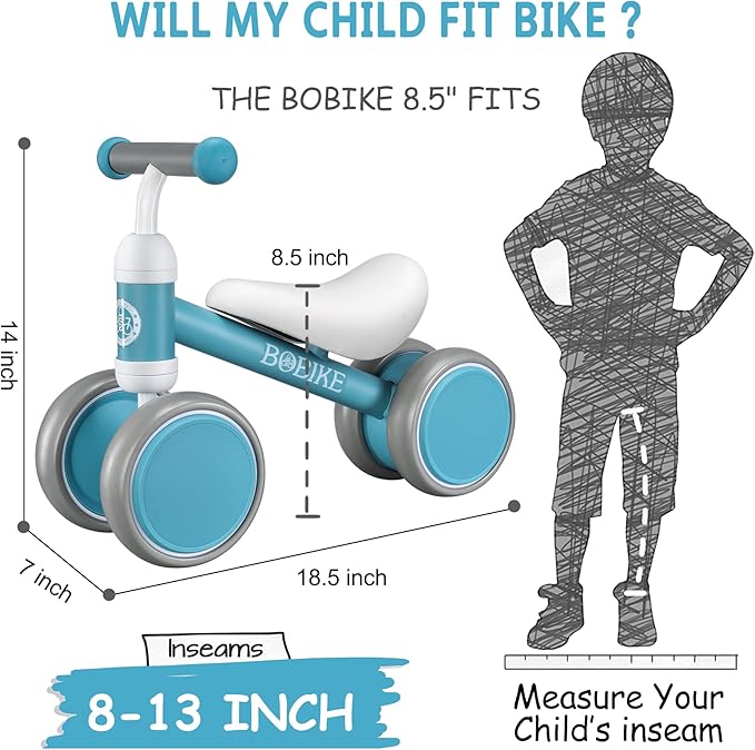 BOBIKE Baby Balance Bike Walker No Pedal Infant 4 Wheels Bicycle - Light Blue Like New