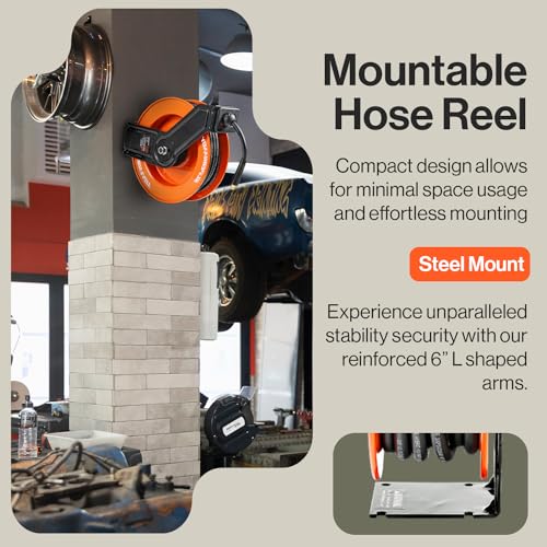 Super Handy Air Hose Reel Retractable Industrial 3/8" x 50' GUR075 - ORANGE - Brand New