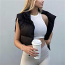 CUFEZN WOMEN CROPPED PUFFER VEST LIGHTWEIGHT SLEEVELESS - MEDIUM - BLACK - Like New