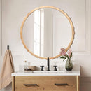 LuxenHome 31.5" Round Rubberwood Scalloped Frame Wall Mirror - Oak - Brand New