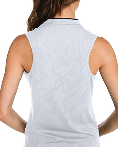 THREE SIXTY SIX FLORAL GOLF POLO SHIRT FOR WOMEN SLEEVELESS COLLARLESS M - WHITE - Like New