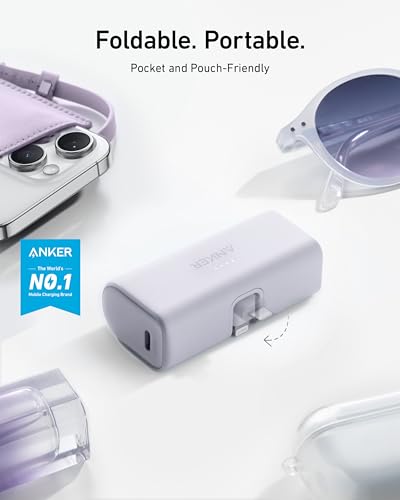 Anker Nano Power Bank Built-in Lightning Connector 5,000mAh A1645 - Purple Like New