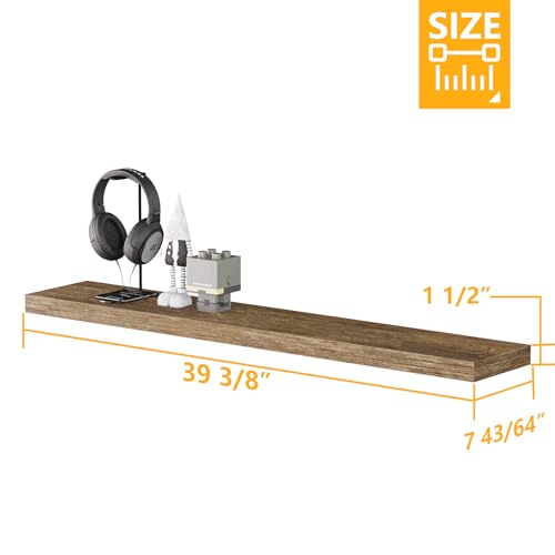 BAMEOS FLOATING SHELVES WALL MOUNTED WOODEN SHELVES SET OF 2 - BOATHOUSE OAK - Like New