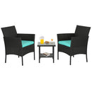 FDW 3 PIECE OUTDOOR FURNITURE PATIO WICKER CHAIRS BISTRO BACKYARD - BLUE - Like New