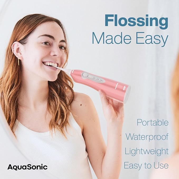 Aquasonic Aqua Flosser Professional Rechargeable Water Flosser 4 Tips Rose Gold - Like New