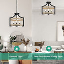 BESLOWE 3-LIGHT SEMI FLUSH MOUNT CEILING LIGHT, LIGHT 14.5 "W,68 "H - BLACK - Like New