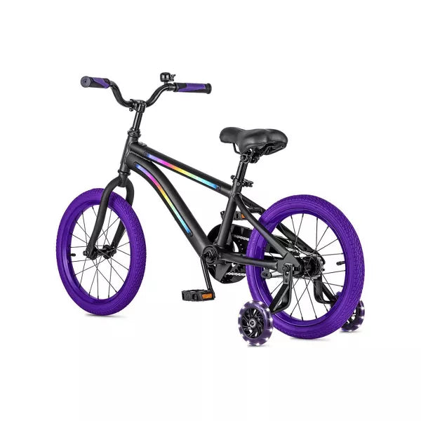 JETSON LIGHT RIDER 16" KIDS' LIGHT UP BIKE ADJUSTABLE HANDLEBAR - BLACK/PURPLE - Like New