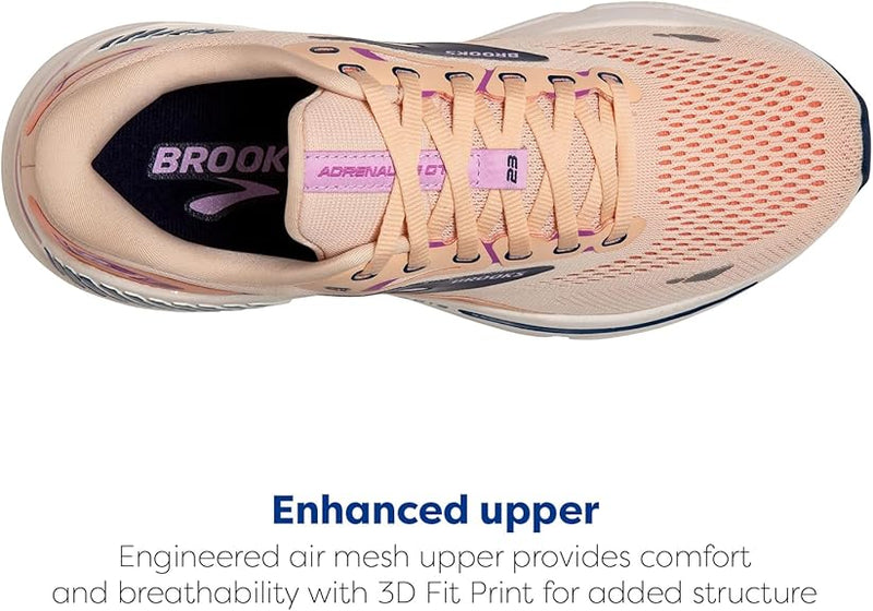 BROOKS WOMEN’S ADRENALINE GTS 23 RUNNING SHOE - APRICOT/ESTATE BLUE/ORCHID - 9.5 - Like New