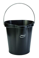 Vikan 56869 Plastic Round Heavy Duty Pail Stainless Steel Handle, 3 gal - Black - Brand New