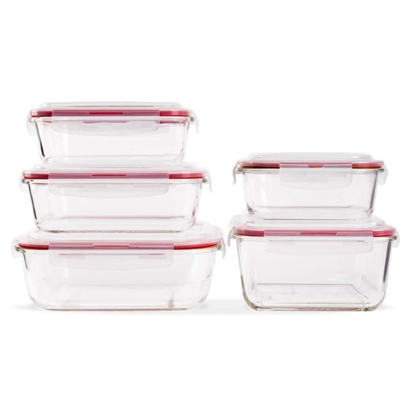 LEXI HOME 10-PIECE PREMIUM GLASS FOOD STORAGE CONTAINER SET WITH RED LOCKING LID - Like New