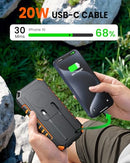 RIAPOW POWER BANK 27000MAH WIRELESS CHARGER, BUILT-IN CABLES - BLACK/ORANGE - Like New